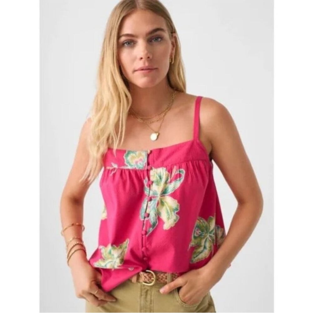 NWT Faherty Marina Seersucker Pink Top Orchid Blossom Babydoll Boho Large